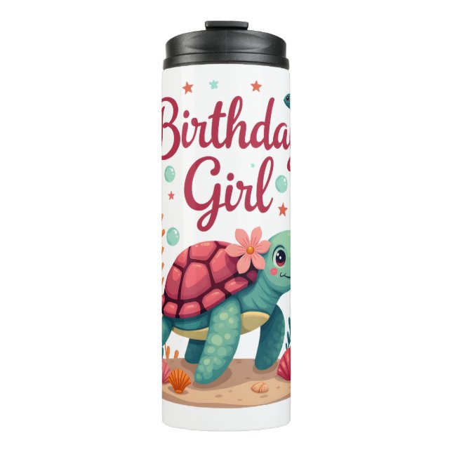 Birthday Girl Sea Turtle Theme Birthday Party Ocea Thermal Tumbler (Front)