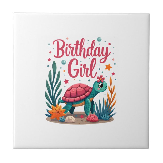 Birthday Girl Sea Turtle Theme Birthday Party Ocea Tile (Front)
