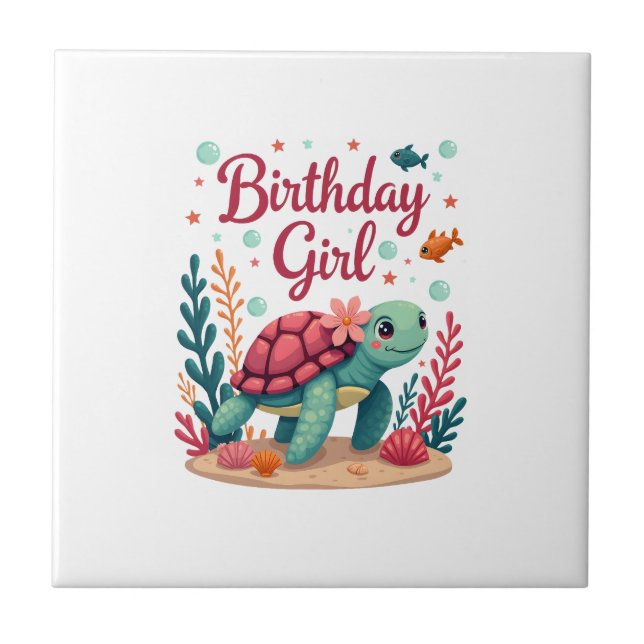 Birthday Girl Sea Turtle Theme Birthday Party Ocea Tile (Front)