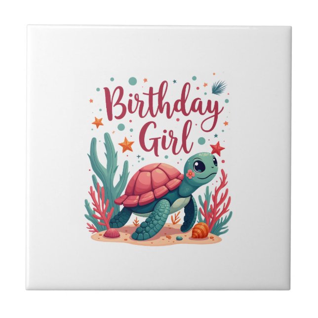 Birthday Girl Sea Turtle Theme Birthday Party Ocea Tile (Front)