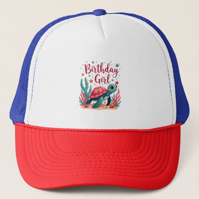 Birthday Girl Sea Turtle Theme Birthday Party Ocea Trucker Hat (Front)