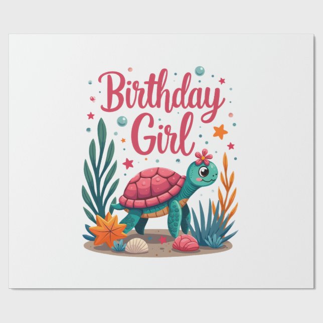 Birthday Girl Sea Turtle Theme Birthday Party Ocea Wrapping Paper (Flat)