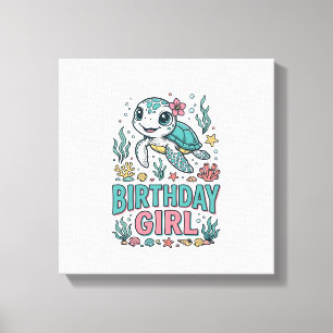 Birthday Girl Sea Turtle Vintage Engraving Shirt_1 Canvas Print