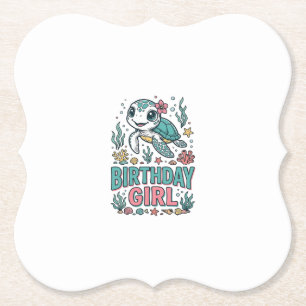 Birthday Girl Sea Turtle Vintage Engraving Shirt_1 Paper Coaster