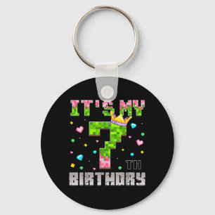 Birthday Girl Shirt 7th Birthday Video Game Pixel Key Ring