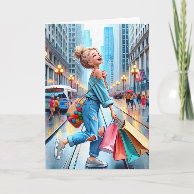 Birthday Girl Shopping  Card (Front)