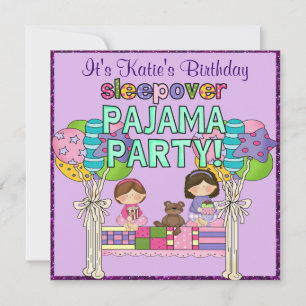 Birthday Girl Sleepover Pajama Party Invitation