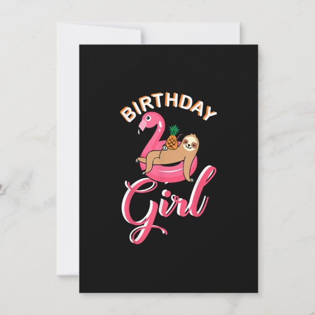 Birthday Girl sloth flamingo pineapple cute pool p Invitation (Front)