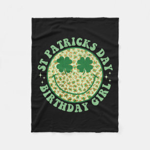 Birthday Girl St Patricks Day Smile Shamrock Face Fleece Blanket