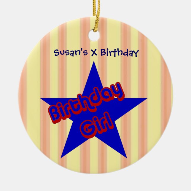 Birthday Girl Star Cute Customisable Ornament (Front)