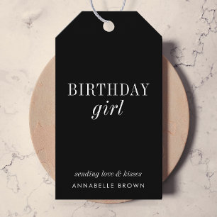 Birthday Girl Stylish Trendy Modern Black Simple Gift Tags