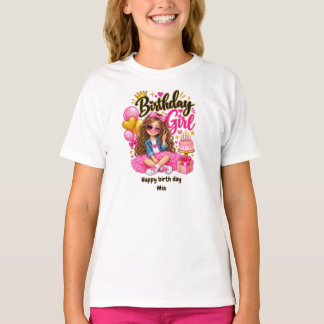 Birthday Girl T-Shirt Cute Pink & Gold Birthday