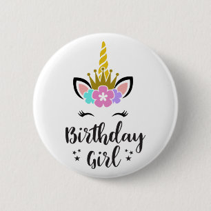 Birthday Girl  Unicorn 6 Cm Round Badge