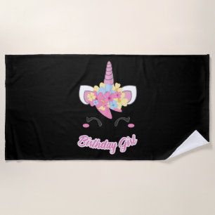 Birthday Girl Unicorn Beach Towel