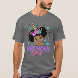 Birthday Girl Unicorn Black Princess Afro Princess T-Shirt