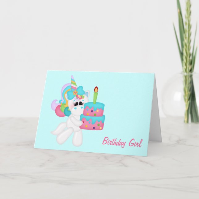 Birthday Girl Unicorn (customisable) Card (Front)