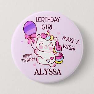 Birthday GIRL!  Unicorn Happy birthday  7.5 Cm Round Badge