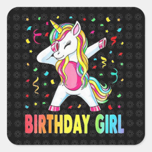 Birthday Girl Unicorn Square Sticker