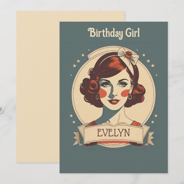 Birthday Girl vintage  Invitation (Front/Back)