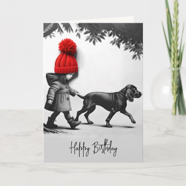 Birthday Girl Walking Her Dog Card (Front)