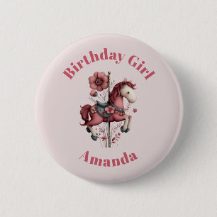 Birthday Girl Whimsical Carousel Horse Image 6 Cm Round Badge