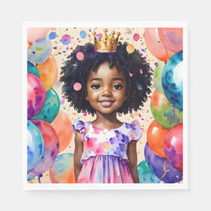 Birthday Girl With Brown Skin Princess Art Napkin