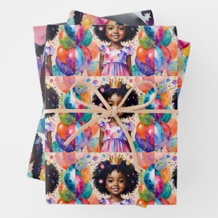 Birthday Girl With Brown Skin Princess Art Wrapping Paper Sheet
