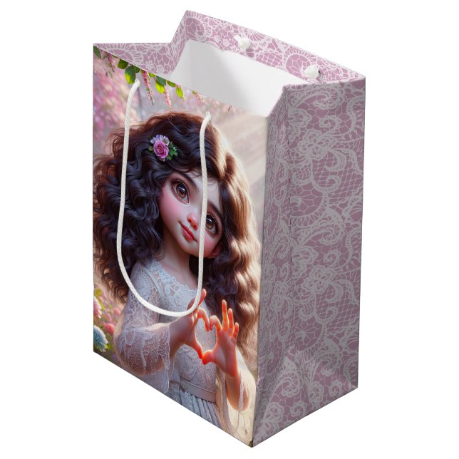 Birthday Girl with Fingers Forming a Heart Medium Gift Bag (Front Angled)