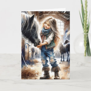 Birthday Girl With Horse In Stable Card