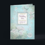 Birthday, Girlfriend,  Elegant Country Floral Aqua Card<br><div class="desc">Beautiful and elegant is this soft and dreamy birthday greeting with a hint of country with its flowers blended into design along with  graphic butterflies.
Image has been designed digitally for a more realistic effect.</div>