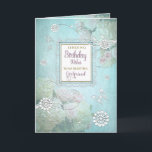 Birthday, Girlfriend,  Elegant Country Floral Aqua Card<br><div class="desc">Beautiful and elegant is this soft and dreamy birthday greeting with a hint of country with its flowers blended into design along with  graphic butterflies.
Image has been designed digitally for a more realistic effect.</div>