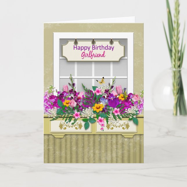 Birthday, Girlfriend, Flowers in Window Box Card (Front)
