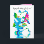 Birthday Girlfriend, Hummingbird & Flowers Card<br><div class="desc">Bright and beautiful Thinking of You Greeting with a hummingbird pollinating beautiful bright flowers.  This greeting
is part of my Kaleidoscope collection.  Vivid Colors.  Other categories will be added which will include,  birthdays,  invitations etc.</div>