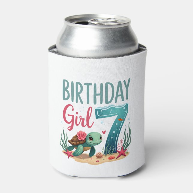 Birthday Girls 7th Sea Turtle 7 Year Old Ocean Aqu Can Cooler (Can Front)