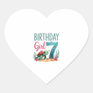 Birthday Girls 7th Sea Turtle 7 Year Old Ocean Aqu Heart Sticker