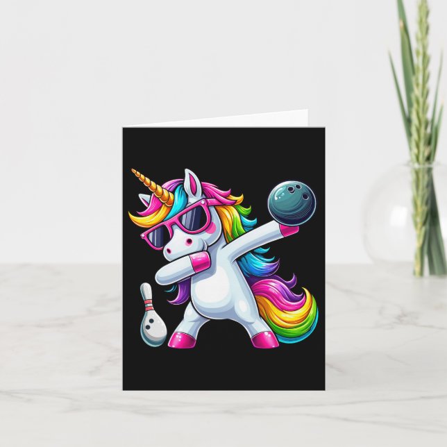 Birthday Girls Funny Dabbing Bowling Unicorn Dab G Card (Front)