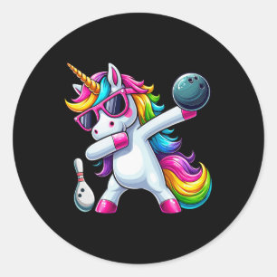 Birthday Girls Funny Dabbing Bowling Unicorn Dab G Classic Round Sticker