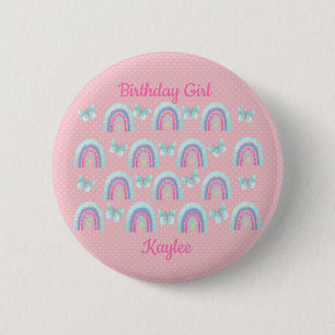 Birthday Girls Rainbows, Butterflies & Polka Dots  6 Cm Round Badge