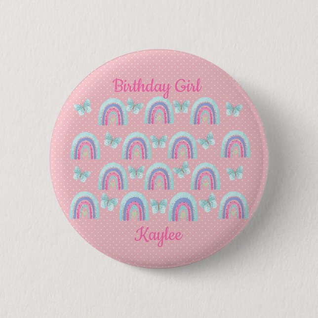 Birthday Girls Rainbows, Butterflies & Polka Dots  6 Cm Round Badge (Front)
