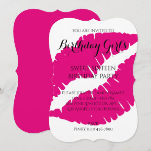 Birthday Girl's Sweet Sixteen Hot Pink Lipstick Invitation