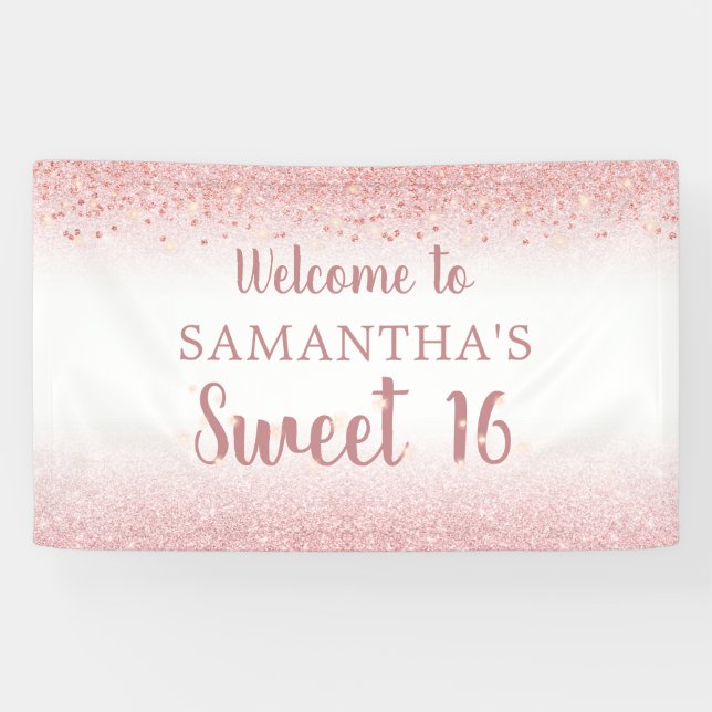 Birthday Girly Rose Gold Glitter Sparkle Banner (Horizontal)