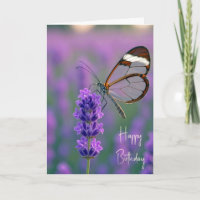 Birthday Glasswing Butterfly On Lavender