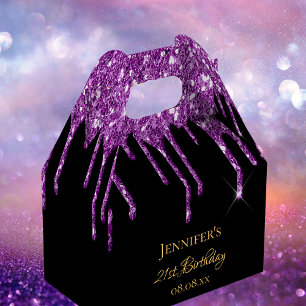 Birthday glitter black purple sparkle monogram favour box