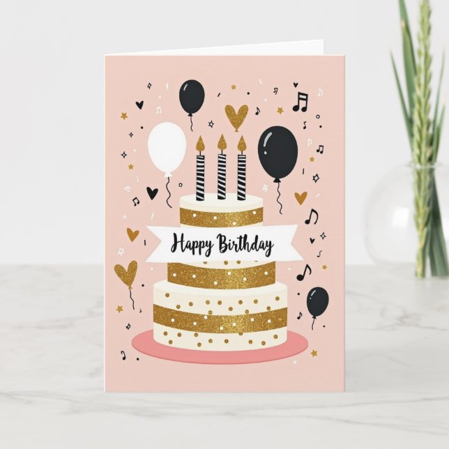 Birthday Glitter Cake Card (Front)