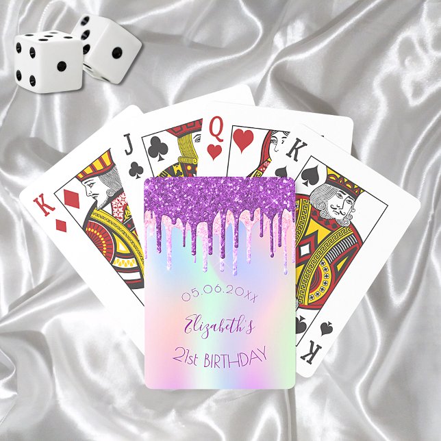 Birthday glitter drip purple holographic monogram playing cards (Creator Uploaded)