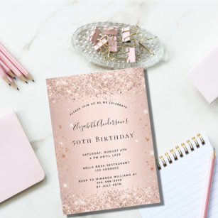 Birthday glitter rose gold metal sparkle invitation