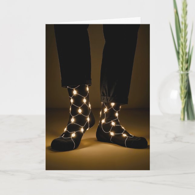 Birthday Glowing Lights In Black Socks Card (Front)