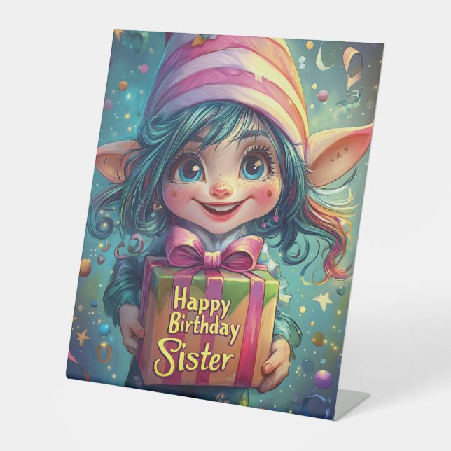 Birthday Gnome – Happy Birthday Sister Pedestal Sign (Front)
