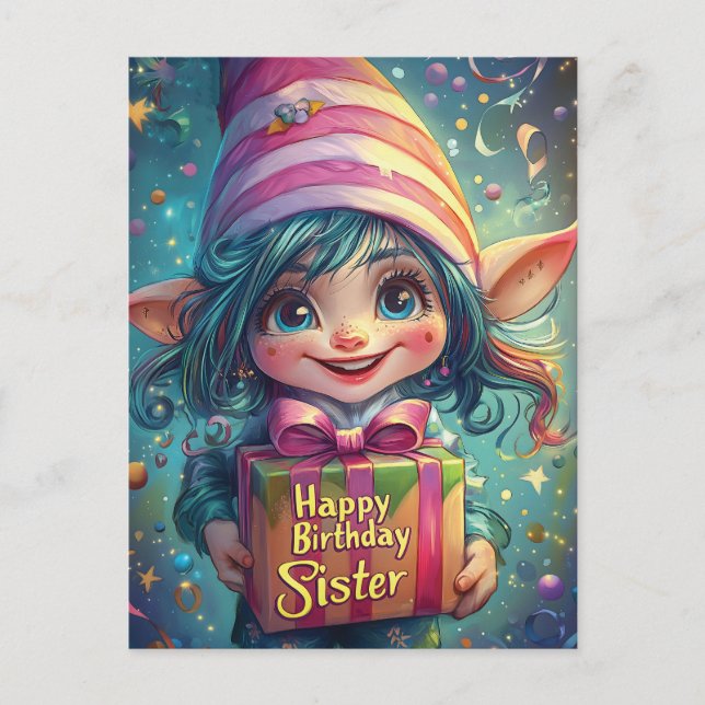 Birthday Gnome – Happy Birthday Sister Postcard (Front)