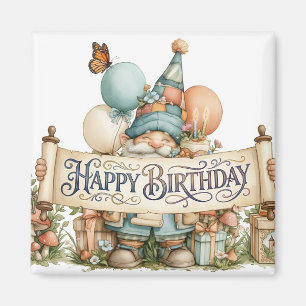 Birthday Gnome Illustration with Balloons Magnet
